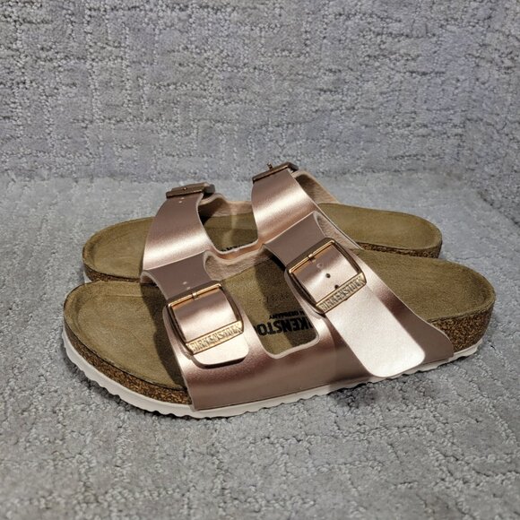Birkenstock Arizona Girls Size EU 32 US L1 Rose Gold Pink Metallic Slide Sandals - Picture 4 of 12
